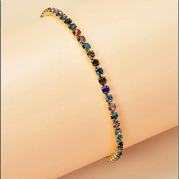 NEW GOLD MULTICOLOR RHINESTONE BRACELET - Picture 3 of 7